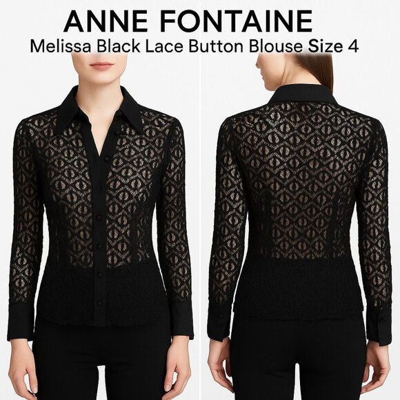 Anne Fontaine Melissa Black Lace Blouse Size 4 - Picture 1 of 12